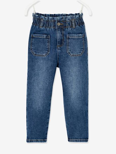 Mädchen Jeans, Paperbag-Stil - blue stone+schwarz - 3