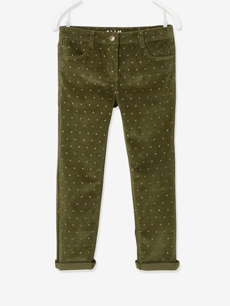 Mädchen Slim-Fit-Cordhose, Hüftweite SLIM, Glanztupfen - khaki bedruckt+marine bedruckt - 4