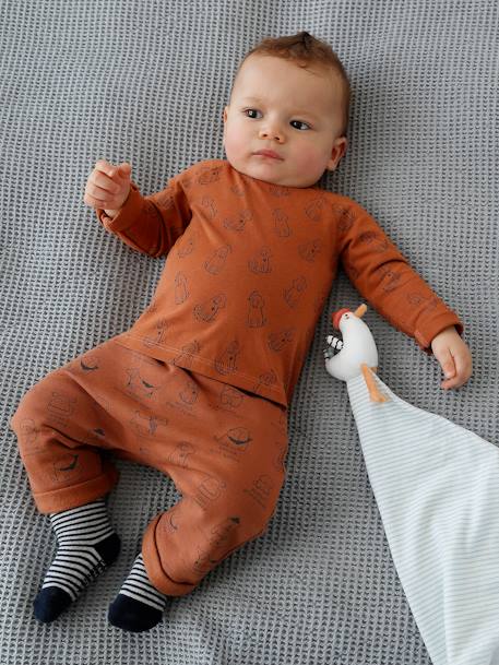 Baby Sweathose für Neugeborene - graubraun bedruckt+hellgrau meliert+nachtblau+tonfarbig+wollweiß bedruckt safari - 1