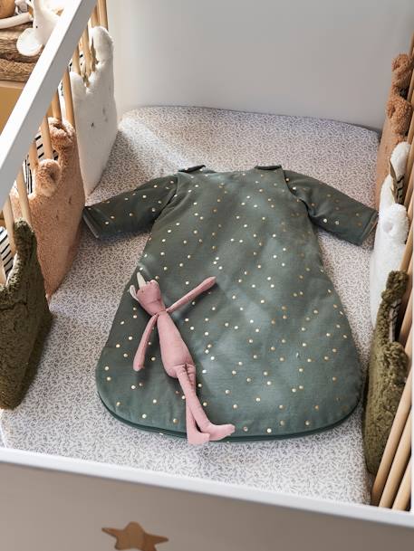 Baby Winterschlafsack GRÜNER WALD Ärmel abnehmbar Oeko-Tex personalisierbar - grün+wollweiß/gold getupft - 2