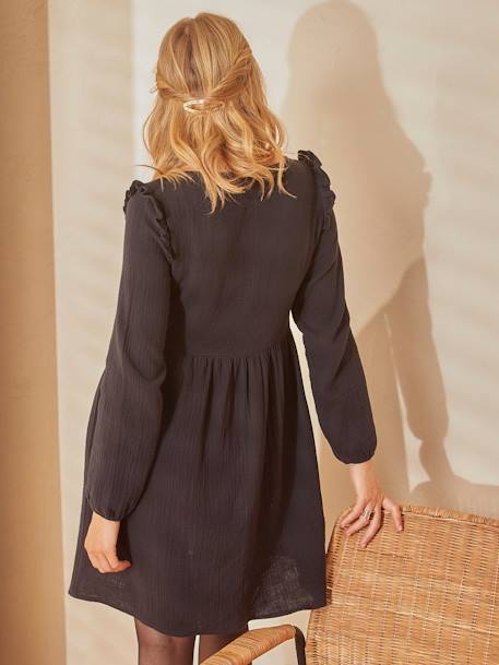 Kurzes Kleid für Schwangerschaft & Stillzeit, Musselin - braun+schwarz - 8