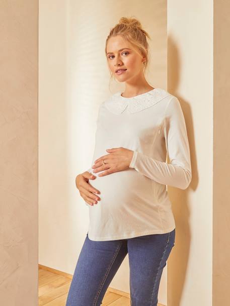 Shirt mit Kragen, Schwangerschaft und Stillzeit Oeko Tex® - beige - 5