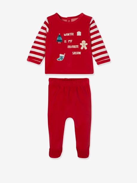 Baby Weihnachts-Schlafanzug aus Samt - rot - 1