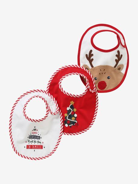 Capsule Kollektion: 3er-Pack Baby Weihnachts-Lätzchen - rot/wollweiß - 1