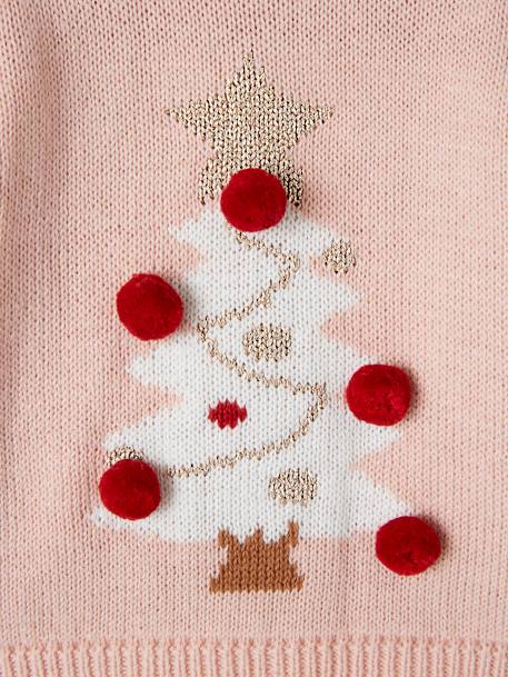 Baby Weihnachtspullover, Tannenbaum mit Pompons - zartrosa - 3