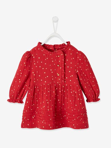 Baby Kleid mit Sternen - dunkelgrün bedruckt+pack rot/marine - 7