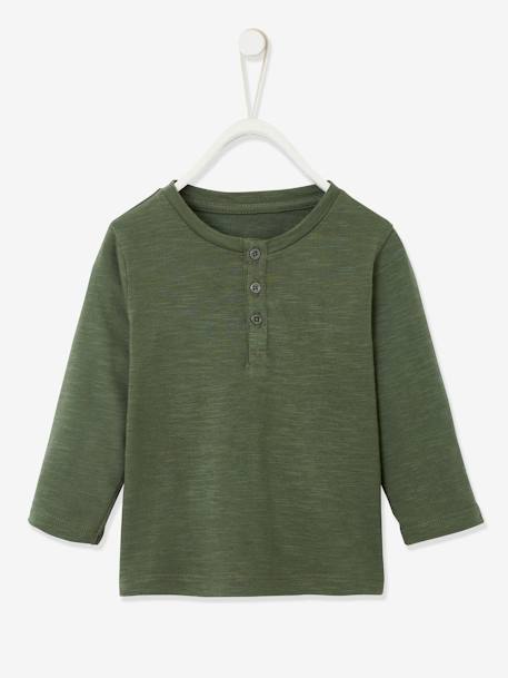 Jungen Baby Henley-Shirt BASIC, personalisierbar Oeko-Tex - dunkelgrün+nachtblau+pfirsich+sand - 1