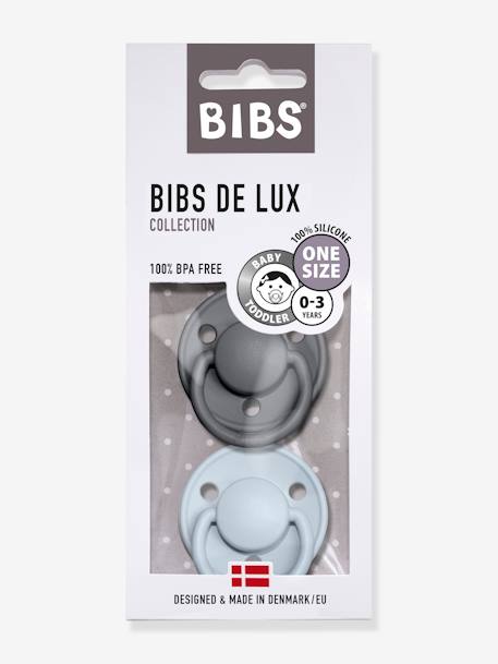 2er-Pack Beruhigungssauger DE LUX BIBS, Silikon - grau+blau+grün+grau+wollweiß+pfirsich+ziegel+pfirsich - 1