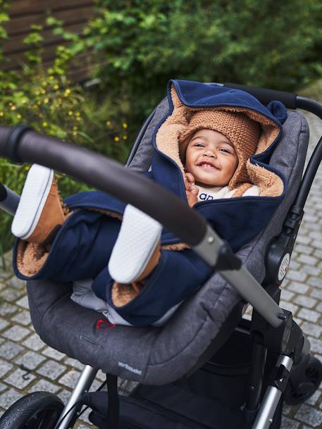 Baby Sweat-Einschlagdecke, Plüschfutter, personalisierbar - nachtblau+rosa - 4