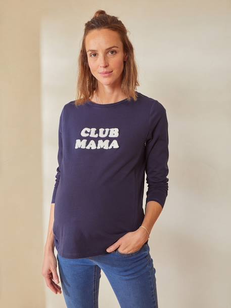 Bio-Kollektion: Shirt mit Schriftzug, Schwangerschaft & Stillzeit - blaugrau+grün - 6