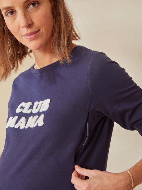 Bio-Kollektion: Shirt mit Schriftzug, Schwangerschaft & Stillzeit - blaugrau+grün - 1