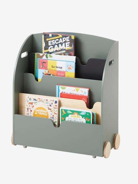 Kinderzimmer Bücherregal mit Rollen SCHOOL - grün+rosa+weiß - 1