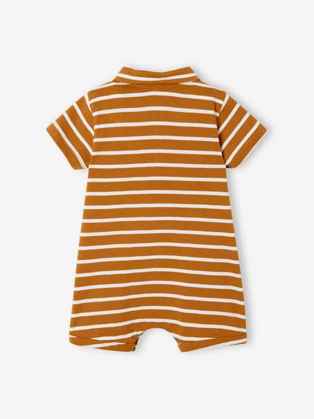 Kurzoverall Jungen Baby, Polokragen Oeko-Tex - karamell gestreift+marine/weiß - 2