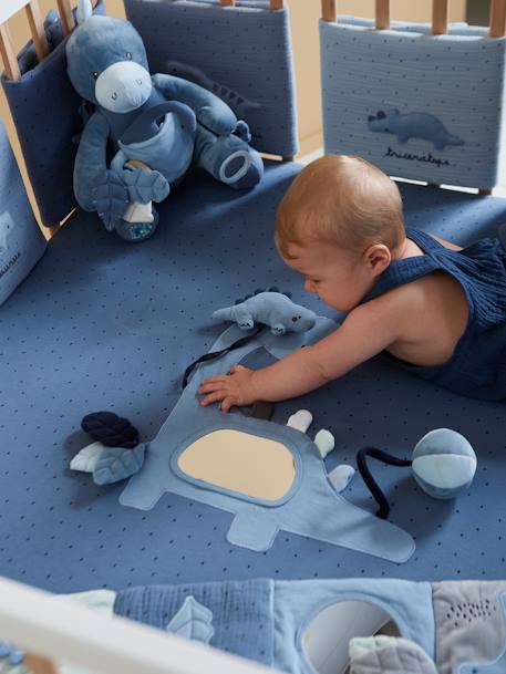 Baby Bettumrandung / Polster für Laufgitter KLEINER DINO Oeko-Tex - blaugrau bedruckt - 4
