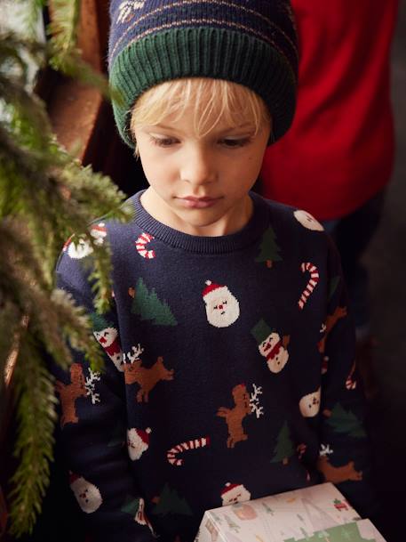 Jungen Weihnachts-Pullover, Jacquard-Motive Oeko-Tex - dunkelblau - 1
