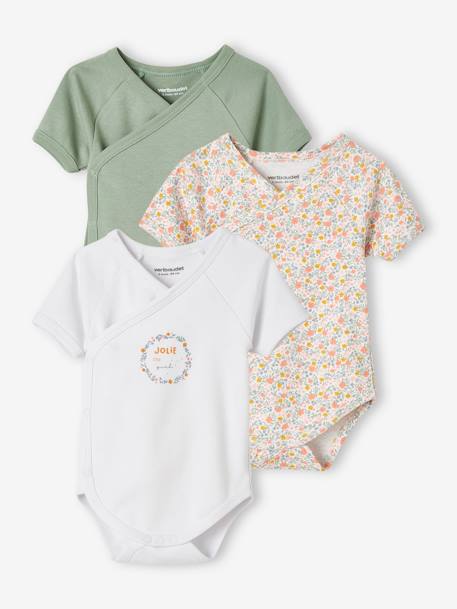 3er-Pack Baby Kurzarmbodys mit Blumen Oeko-Tex - pack graugrün - 1