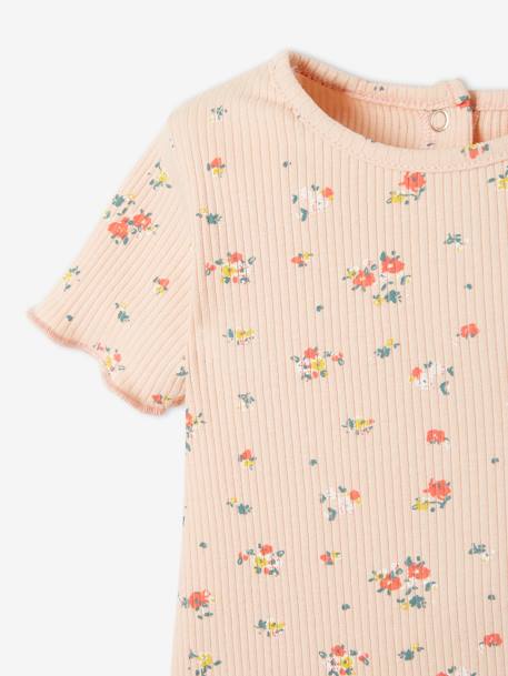 Geripptes Baby T-Shirt mit Blumenprint - altrosa bedruckt+senfgelb bedruckt - 2
