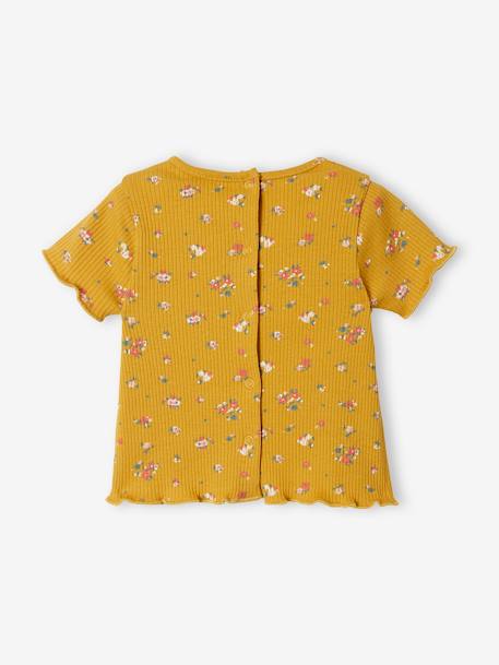 Geripptes Baby T-Shirt mit Blumenprint - altrosa bedruckt+senfgelb bedruckt - 8