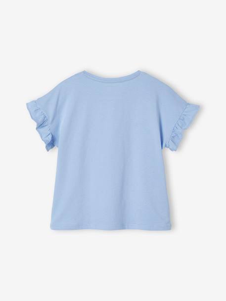 Mädchen T-Shirt mit Relief-Motiv, Früchte - blau+rosa bedruckt+weiß gestreift - 2