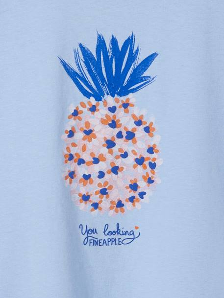 Mädchen T-Shirt mit Relief-Motiv, Früchte - blau+rosa bedruckt+weiß gestreift - 3