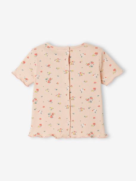 Geripptes Baby T-Shirt mit Blumenprint - altrosa bedruckt+senfgelb bedruckt - 4
