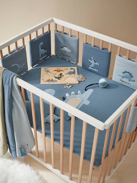 Baby Bettumrandung / Polster für Laufgitter KLEINER DINO Oeko-Tex - blaugrau bedruckt - 2