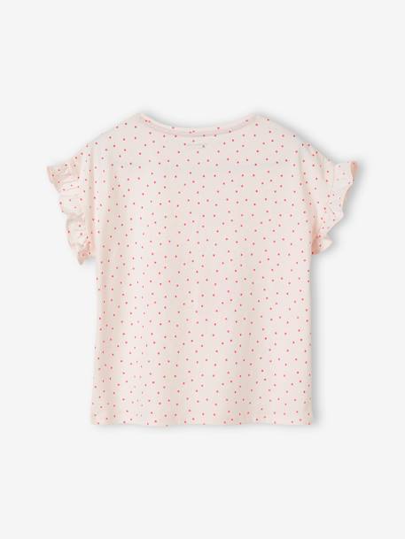 Mädchen T-Shirt mit Relief-Motiv, Früchte - blau+rosa bedruckt+weiß gestreift - 6