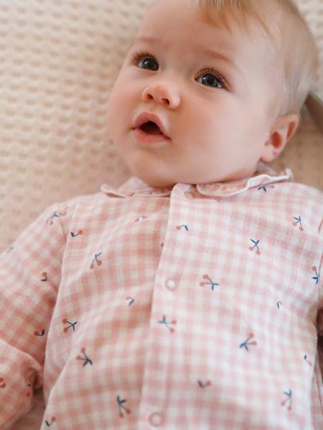 Einteiliger Baby Schlafanzug, Flanell  Oeko-Tex - rosa kariert - 2