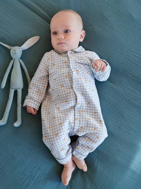 Einteiliger Baby Schlafanzug, Flanell  Oeko-Tex - wollweiß kariert - 1