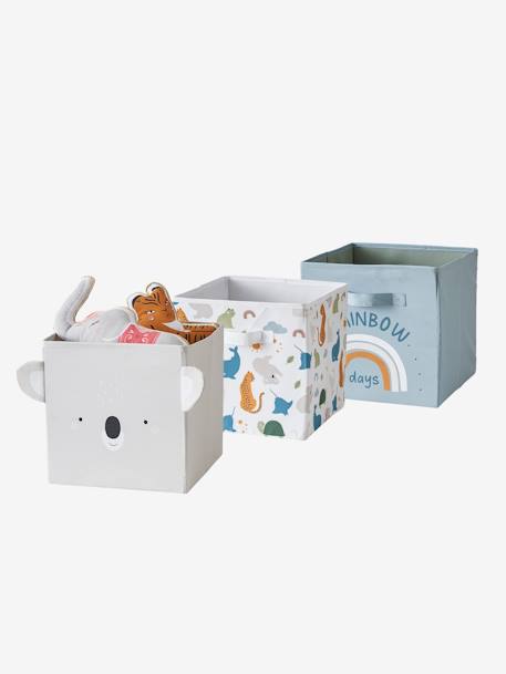3er-Set Kinder Aufbewahrungsboxen „Mini Zoo“ - blaugrau/grau/weiß bedruckt - 1