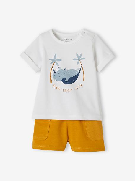 Baby-Set: T-Shirt & Shorts Oeko-Tex - khaki+weiß - 9