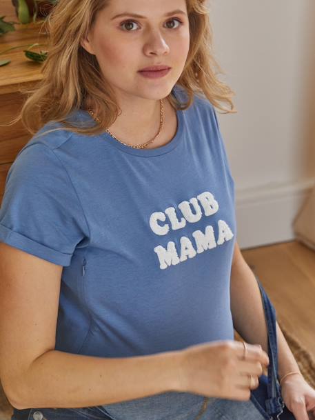 Bio-Kollektion: T-Shirt für Schwangerschaft & Stillzeit ,,Club Mama“ - anthrazit+blau+braun+braun+rosa - 6