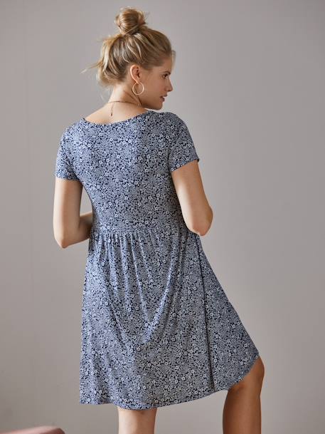 Kleid, Schwangerschaft & Stillzeit - königsblau+petrol bedruckt+schwarz+ziegel bedruckt - 8