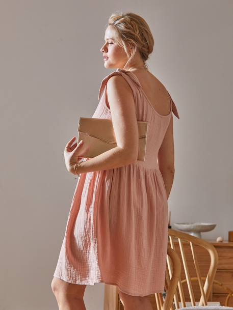 Kurzes Baumwollkleid für Schwangerschaft & Stillzeit - rosa - 3