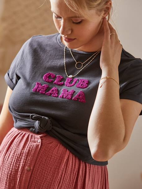 Bio-Kollektion: T-Shirt für Schwangerschaft & Stillzeit ,,Club Mama“ - anthrazit+blau+braun+braun+rosa - 3
