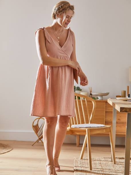 Kurzes Baumwollkleid für Schwangerschaft & Stillzeit - rosa - 7