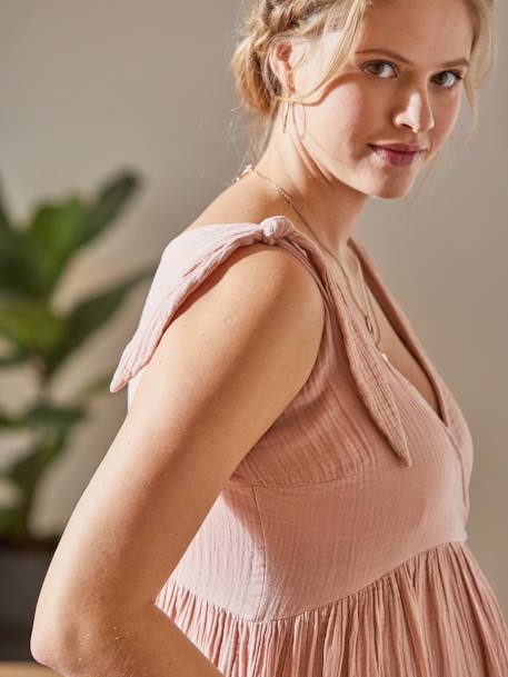 Kurzes Baumwollkleid für Schwangerschaft & Stillzeit - rosa - 6