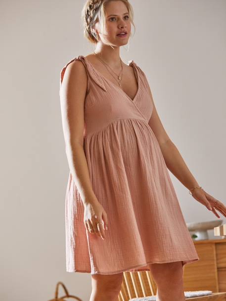 Kurzes Baumwollkleid für Schwangerschaft & Stillzeit - rosa - 2