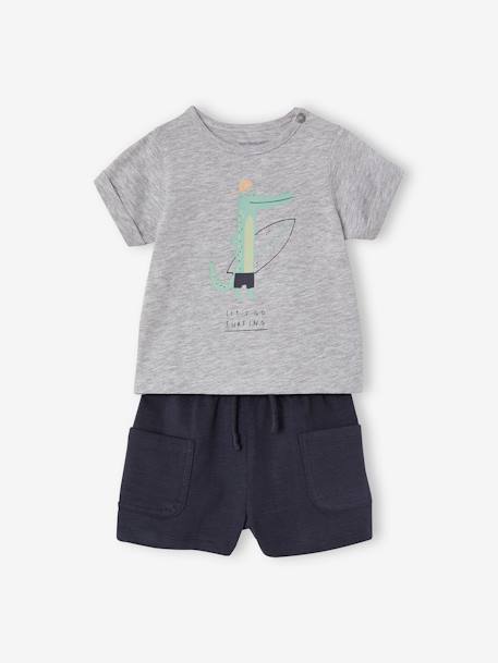 Baby-Set: T-Shirt & Shorts - hellgrau meliert+weiß - 1
