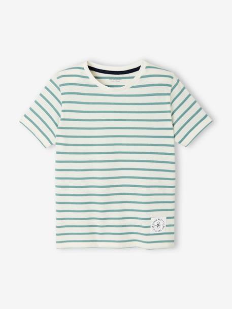 Jungen T-Shirt mit Streifen Oeko-Tex - aqua gestreift+azurblau+dunkelblau gestreift+gelb gestreift+rot gestreift - 1