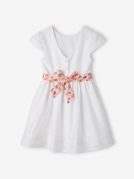 Festliches Mädchen Kleid mit Schärpe - weiß bedruckt - 6