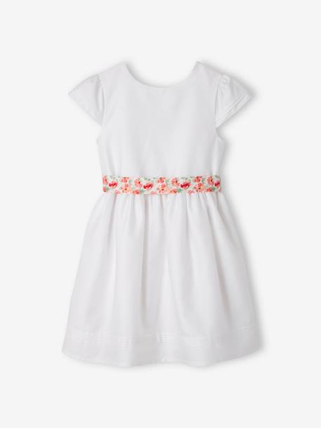 Festliches Mädchen Kleid mit Schärpe - weiß bedruckt - 4
