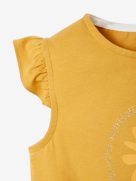 Mädchen-Set: T-Shirt & Shorts Oeko Tex® - gelb/wollweiß geblümt sonnenbl+marine+koralle+weiß/grün - 6