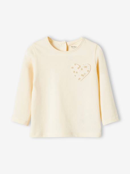 Mädchen Baby Shirt, Herz-Tasche BASIC Oeko-Tex - hellbeige - 1