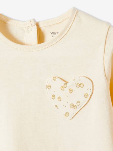 Mädchen Baby Shirt, Herz-Tasche Oeko Tex® - hellbeige+zartrosa - 2