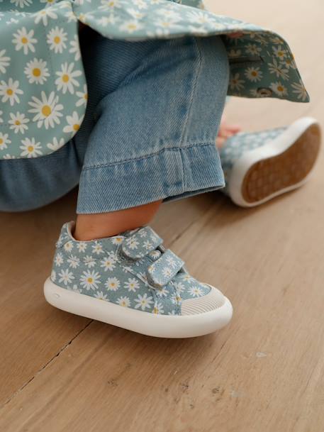 Mädchen Baby Stoffschuhe, Klett - blau bedruckt+mehrfarbig+rosa bedruckt+violett bedruckt+weiß - 1