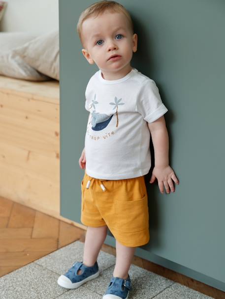 Baby-Set: T-Shirt & Shorts Oeko-Tex - khaki+weiß - 8