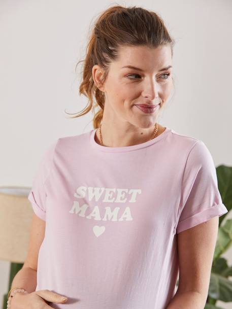 T-Shirt aus Bio-Baumwolle, Schwangerschaft & Stillzeit - dunkelrosa - 1