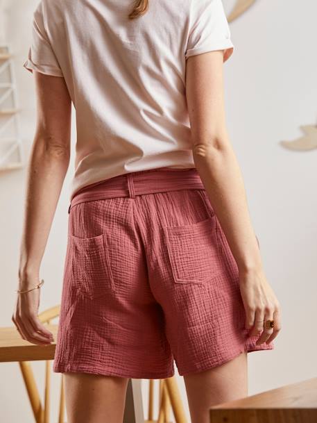 Umstands-Shorts aus Musselin - dunkelrosa+wollweiß - 5