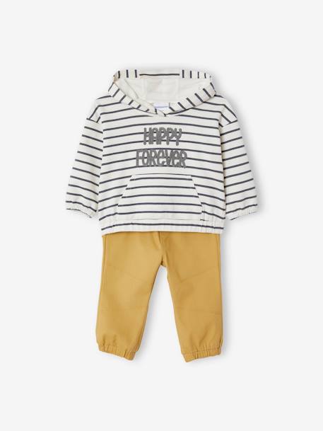 Baby-Set: Kapuzensweatshirt & Hose - senfgelb gestreift+wollweiß gestreift - 7